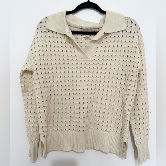 Joie Open Knit Collared Sweater Size S Cream polo modest office job - Picture 1 of 4